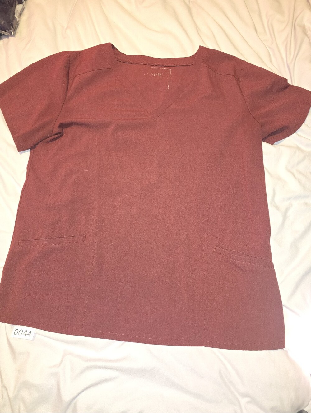 Poppy Scrubs Women's The Caswell Two-Pocket Scrub Top Maroon Burgundy XL